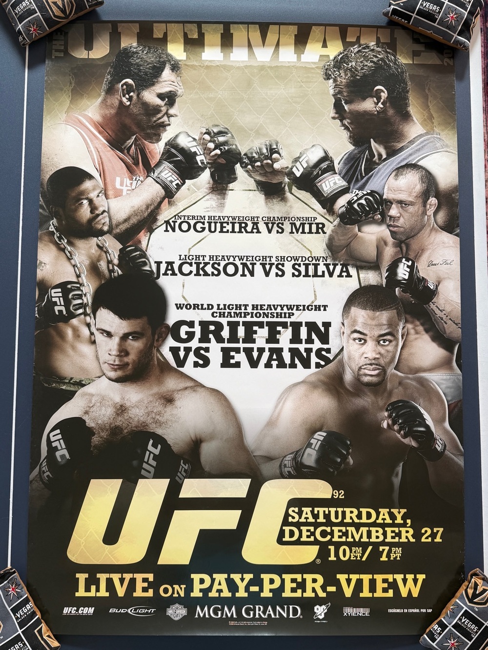 UFC 92 Griffin vs Evans Vintage Event Poster - Yellow, Black, Cream